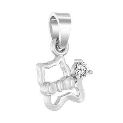 Cat Pendant in 14K White Gold with Cubic Zirconia