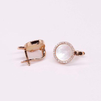 Lever Back Earrings in 14K/585 Rose Gold with Mother of Pearl and Cubic Zirconia