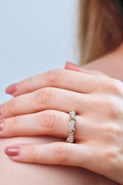925 Sterling Silver Ring with Gold Plating and Cubic Zirconia