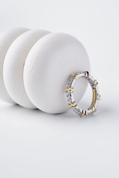 925 Sterling Silver Ring with Gold Plating and Cubic Zirconia