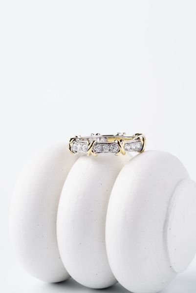 925 Sterling Silver Ring with Gold Plating and Cubic Zirconia