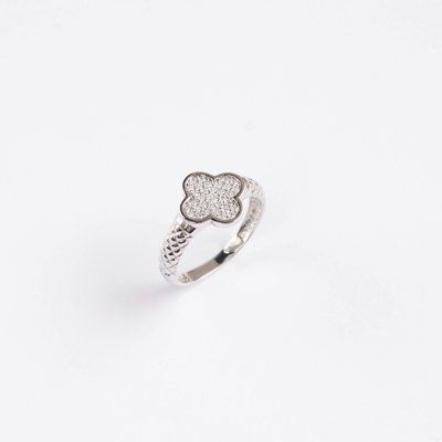 Clover Ring in 14K/585 White Gold with Cubic Zirconia
