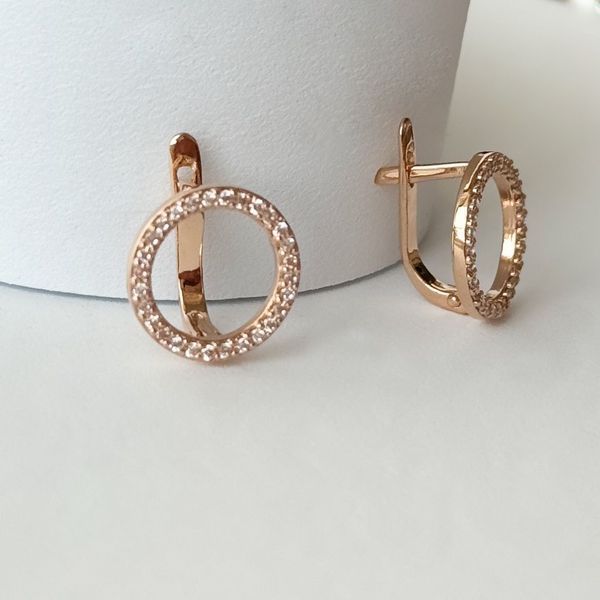 Lever Back Circle Earrings in 14K/585 Rose Gold with Cubic Zirconia