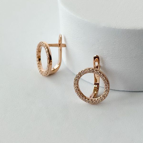 Lever Back Circle Earrings in 14K/585 Rose Gold with Cubic Zirconia
