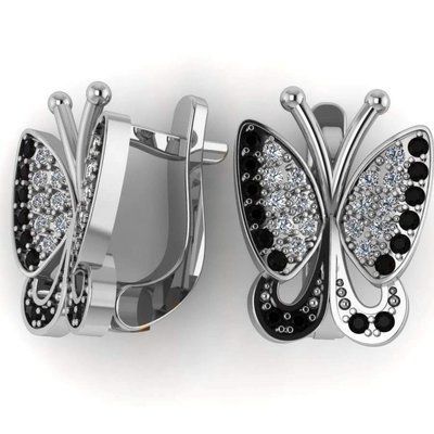 Butterfly Lever Back Earrings in 14K White Gold with Zirconium