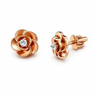 Flower Stud Earrings in 14K/585 Rose Gold with Cubic Zirconia