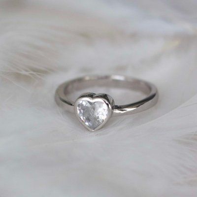 Sterling Silver Heart Ring with Cubic Zirconia