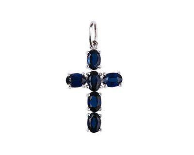 Cross In 14k White Gold Oval Sapphires