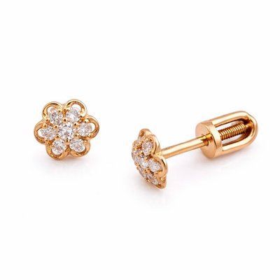 Flower Stud Earrings in 14K/585 Rose Gold with Cubic Zirconia