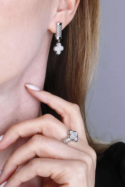 Drop Clover Earrings in 14K/585 White Gold with Cubic Zirconia