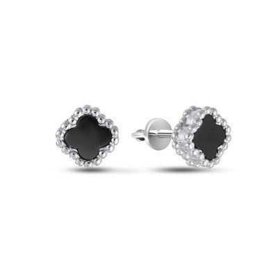 Sterling Silver Clover Stud Earrings with Onyx
