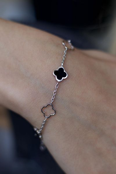 Sterling Silver Clover Bracelet with Enamel