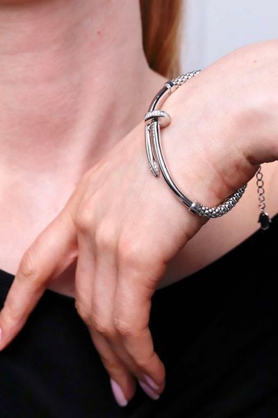 925 Sterling Silver Nail Bracelet with Cubic Zirconia