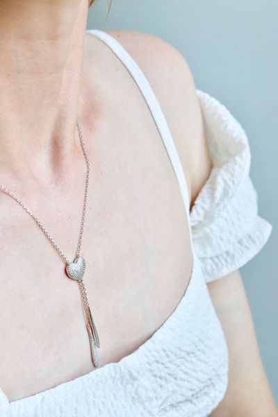 925 Sterling Silver Heart Necklace with Cubic Zirconia