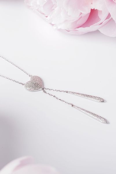 925 Sterling Silver Heart Necklace with Cubic Zirconia
