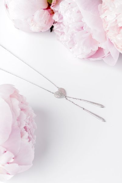 925 Sterling Silver Heart Necklace with Cubic Zirconia