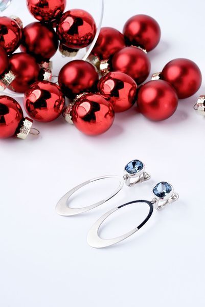 925 Sterling Silver Drop Earrings with Blue Crystals