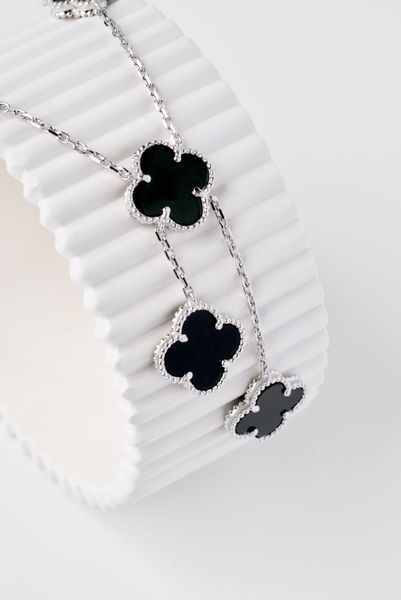 925 Sterling Silver Clover Necklace with Onyx