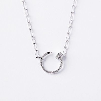 925 Sterling Silver Nail Necklace with Cubic Zirconia