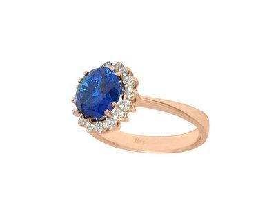 Ring in 14K Rose Gold with Sapphires and Cubic Zirconia