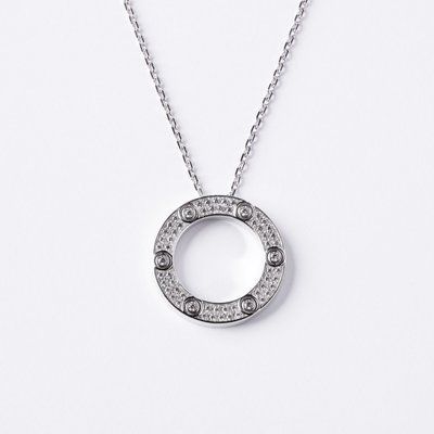 925 Sterling Silver Circle Necklace with Cubic Zirconia