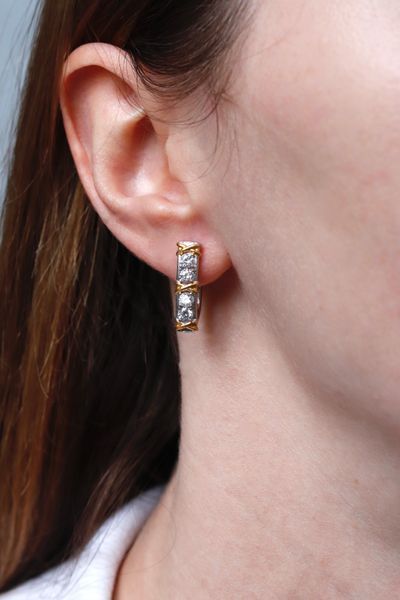 925 Sterling Silver Lever Back Earrings with Gold Plated Details and Cubic Zirconia