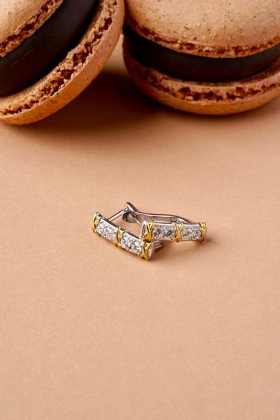 925 Sterling Silver Lever Back Earrings with Gold Plated Details and Cubic Zirconia