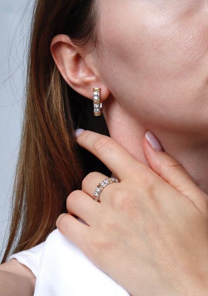 925 Sterling Silver Lever Back Earrings with Gold Plated Details and Cubic Zirconia