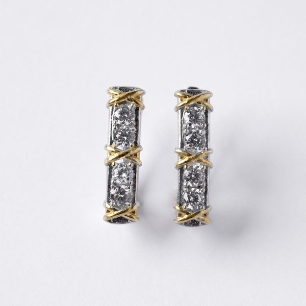 925 Sterling Silver Lever Back Earrings with Gold Plated Details and Cubic Zirconia