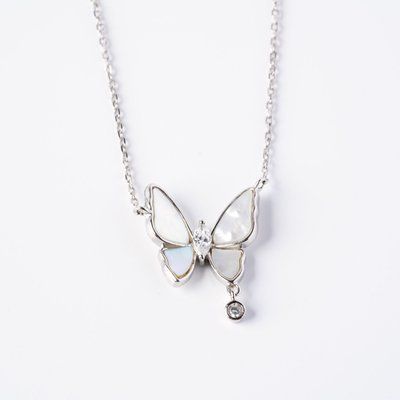 925 Sterling Silver Necklace Butterfly with Mother of Pearl and Cubic Zirconia
