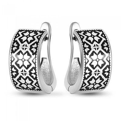 Sterling Silver Lever Back "Vyshyvanka" Earrings with Enamel