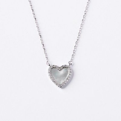 925 Sterling Silver Heart Necklace with Mother of Pearl and Cubic Zirconia
