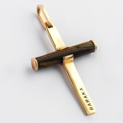 Cross in 14K Rose Gold with Wood