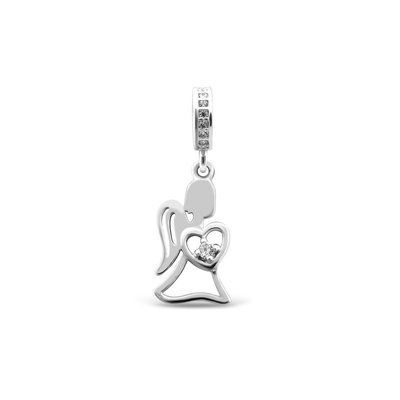 925 Sterling Silver Angel Pendant with Cubic Zirconia
