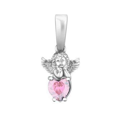 925 Sterling Silver Angel with Heart Pendant with Pink Cubic Zirconia