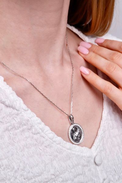 925 Sterling Silver Holy Virgin Mary of Seven Swards Pendant with Cubic Zirconia