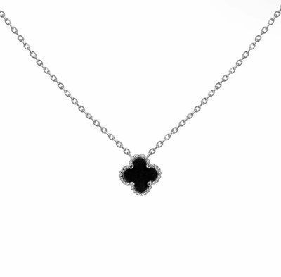 925 Sterling Silver Clover Necklace with Onyx