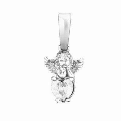 925 Sterling Silver Angel with Heart Pendant with Cubic Zirconia