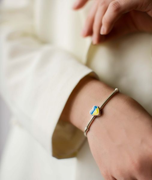 Sterling Silver Charm "Blue and Yellow Heart"
