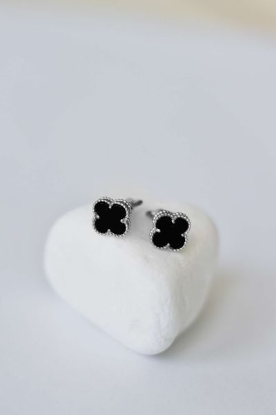 Silver Stud Earrings "Clover" with Agate