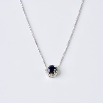 Necklace in 14K/585 White Gold with Sapphire and Diamonds