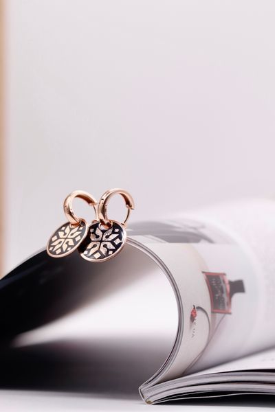 Drop Vyshyvanka Earrings in 14K/585 Rose Gold with Enamel