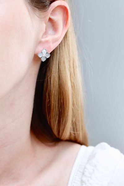 925 Sterling Silver Lever Back Clover Earrings with Mother of Pearl and Cubic Zirconia