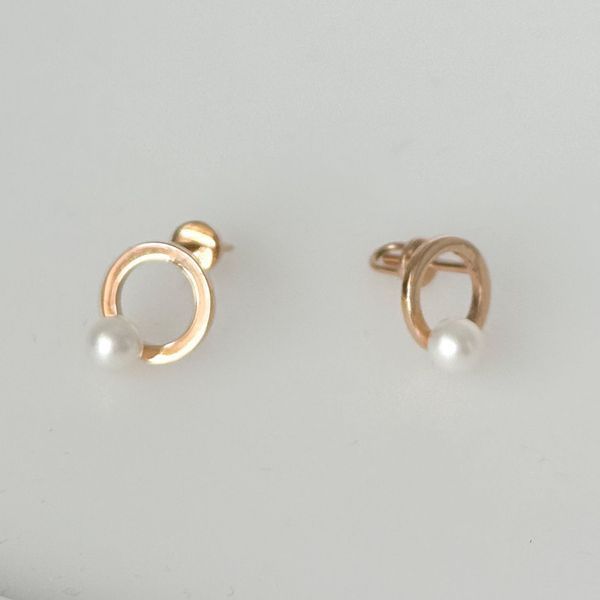 Stud Circle Earrings in 14K/585 Rose Gold with Pearls