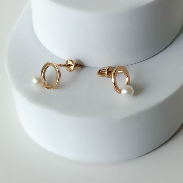 Stud Circle Earrings in 14K/585 Rose Gold with Pearls