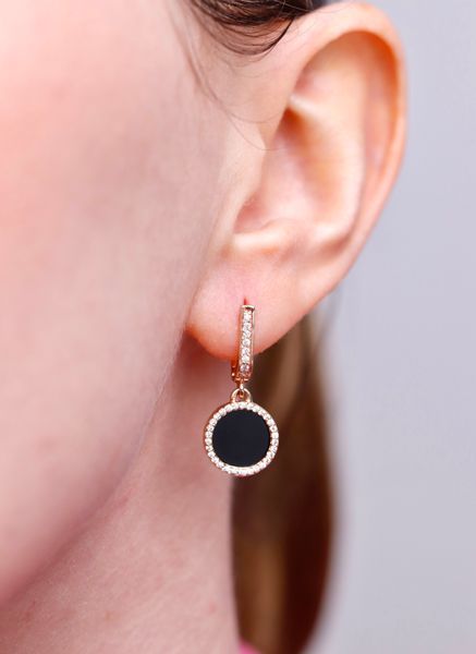 Drop Earrings in 14K/585 Rose Gold with Onyx and Cubic Zirconia