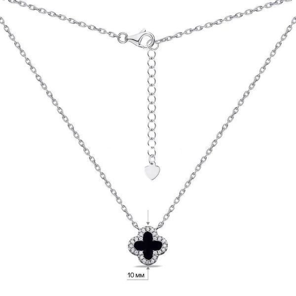 925 Sterling Silver Clover Necklace with Onyx and Cubic Zirconia