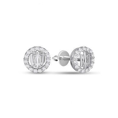 Sterling Silver Tryzub Stud Earrings with Cubic Zirconia