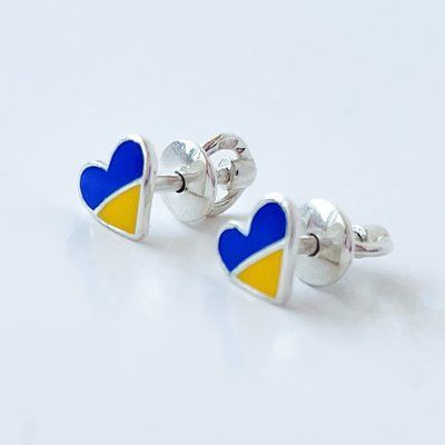 925 Sterling Silver Stud Earrings with Blue and Yellow Enamel