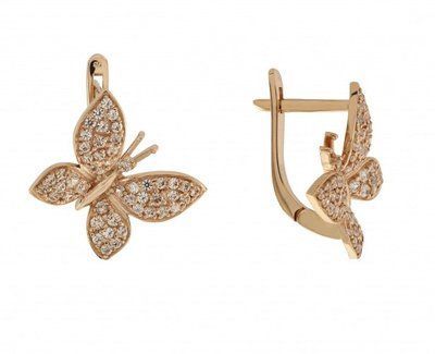 Lever Back Butterflies Earrings in 14K Rose Gold with Zirconium